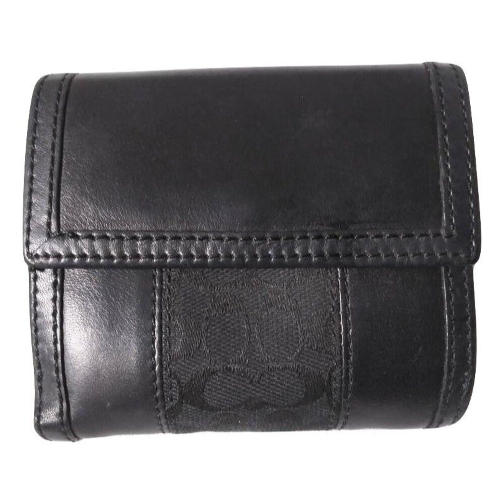 Vintage Coach Signature Stripe Jacquard Bifold Wallet Black Leather Trim Y2K - Picture 6 of 8